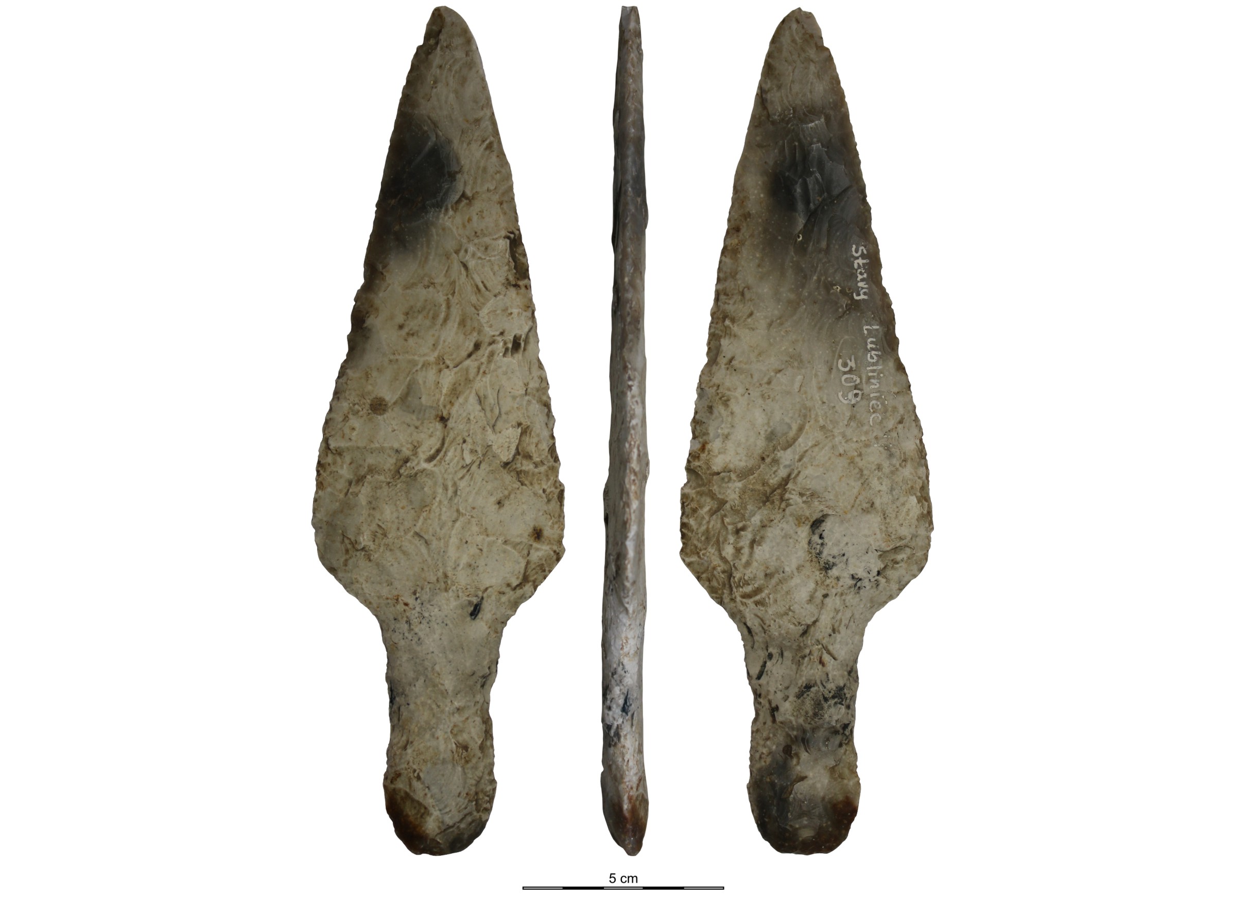 Flint arrowheads or blades with a leaf-like shape.